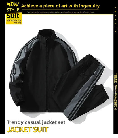 Cool Casual Sports Suit for Teenage Boys Large Size Trendy Workwear Pants Included One Complete Set Handsome Male Apparel.