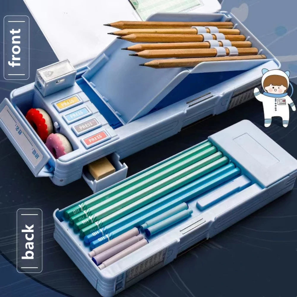 Mechanisches, verformbares, niedliches Federmäppchen mit Stifteinsatz, multifunktionaler Schlüsselschalter, Cartoon-Aufbewahrungsbox für Schule und Schreibwaren aus Kunststoff.