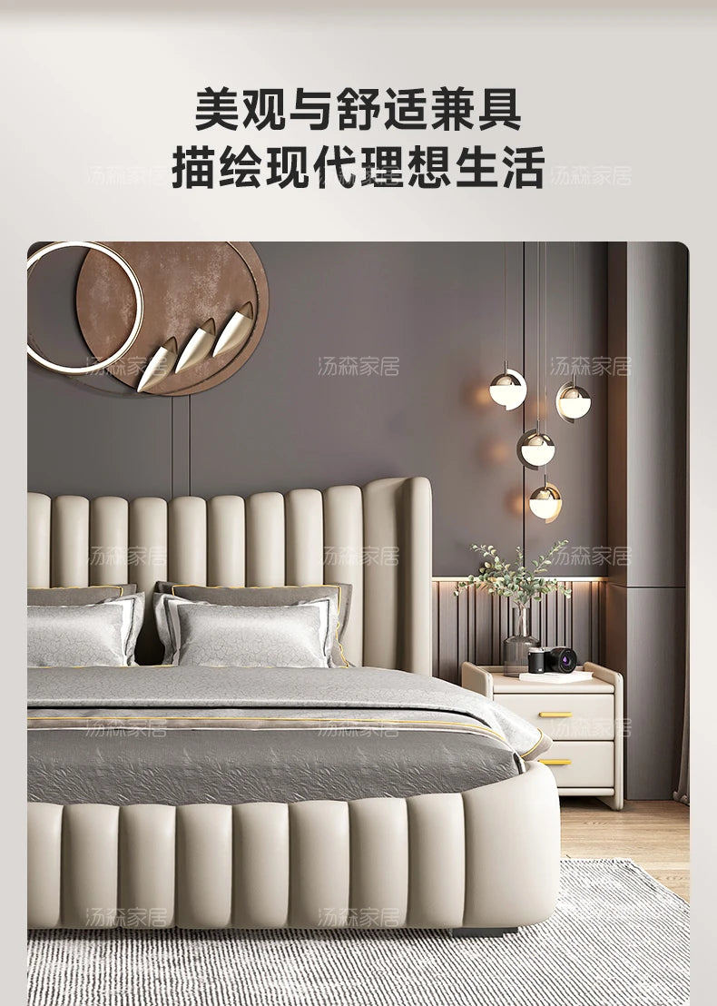 Hohes Kopfteil, Doppelbettgestell, schlichtes Holz, elegantes Queen-Size-Bett, Einzelbettgestell, Nachttische, Aufbewahrung, Cama Moderno Lujo-Möbel