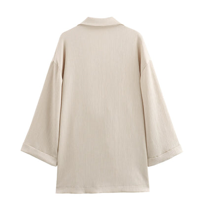 2024 Autumn Women Casual Blazer Coat Pants Set Long Sleeve Double Breasted Blazer + Wide Leg Trousers Lady Office Outfit.