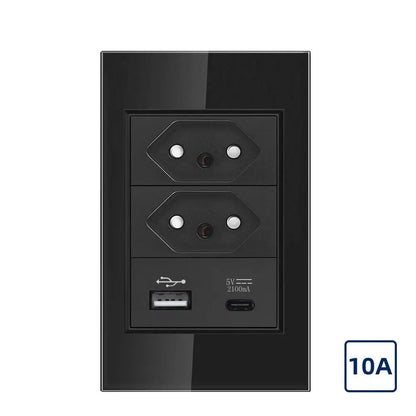 10A/20A Brasilien-Buchse mit USB Typ-C 5V 2100mA, 118*72mm gehärtete Glasscheibe.