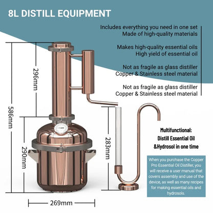HOOLOO 8L Copper Distiller Essential Oil Hydrosol Still Home Distiller Direct Fire Hea Equipment DIY from Herbs Plants & Flowers.