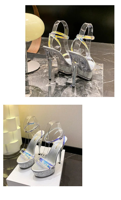 New 2024 Summer Fashion Sandals Sexy Open Toe 15CM High Heels Party Dress Wedding Nightclub Women Shoes Platform Stripper Heels