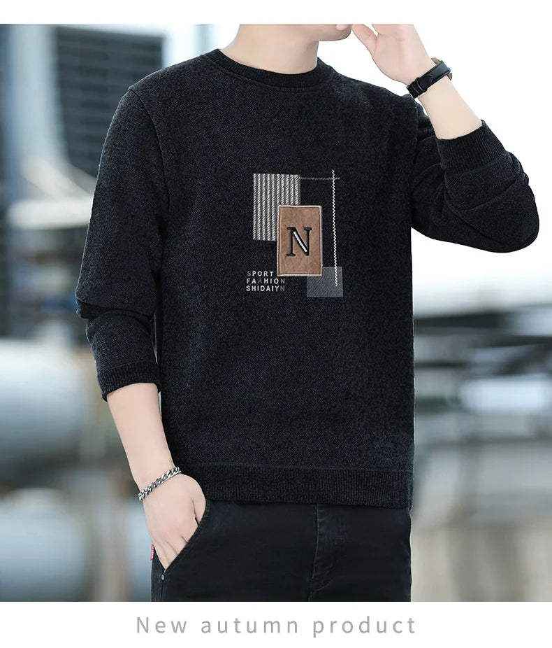 Men's Fleece Lined Pullovers Fashion Sweaters Autumn Winter Jumpers Fashion New Jersey Men's Clothes.