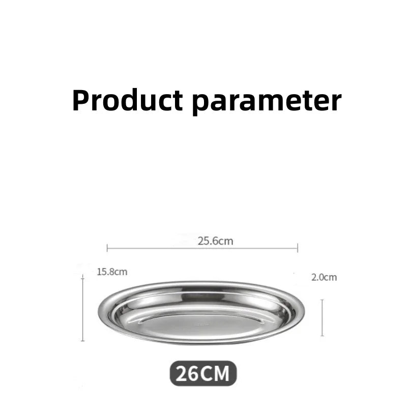 1Pcs 304 Stainless Steel Plate Oval Fish Dish Dinner Dessert Food Sushi Snack Steaming Fruit Dish Household Restaurant Tableware.