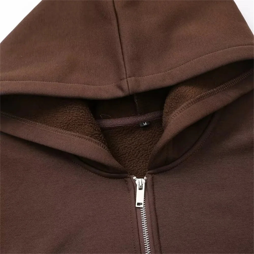 autumn new women's fashionable casual zipper decoration hooded long sleeved sportswear jacket wide leg pants set.