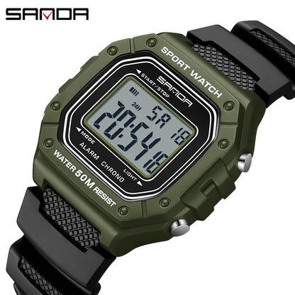 SANDA 2156 Fashion Mens Watch Military Water Resistant Sport Watches Army Big Dial Led Digital Wristwatches Stopwatches For Male