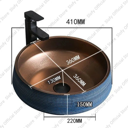 Understated Luxus-Waschbecken aus Metallglasur, Keramik, blaue Muster, Hotel- und Heimwaschbecken, kreative Kunst, Balkon-Waschbecken im Freien