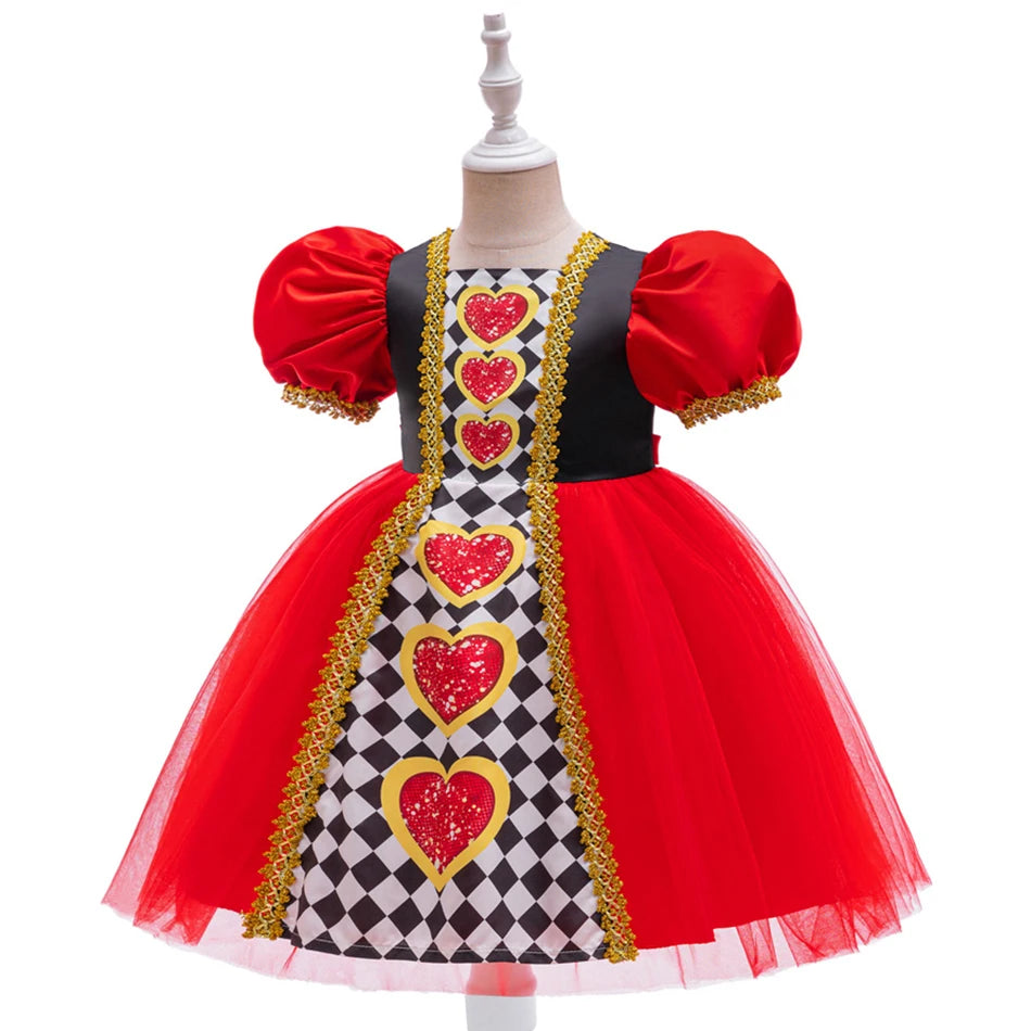 Alice Red Queen Cosplay Prinzessin Kleid Mädchen Deluxe Performance Kleidung Kind Karneval Halloween Party Charm Kostüm Geburtstagsgeschenk.