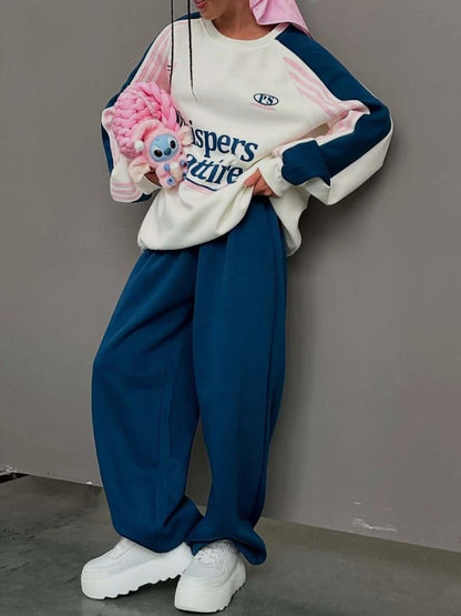 European American 2025, Neuankömmling Damen-Anzug-Set, hochwertiger Herbst- und Winter-Hoodie mit Farbblock-Hose, zweiteiliges Outfit