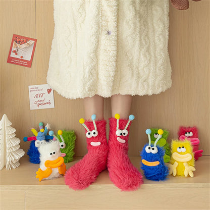 Funny Monster Socks Autumn Winter Coral Fleece Floor Socks Couple Sleep Sock Fuzzy Socks Christmas Stockings.