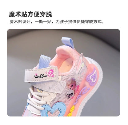 Disney Children Led Shoes Kids Girls Sneakers Frozen Elsa Princess Lighting Shoes Pink Purple Casual Sports Shoes Size 21-31.