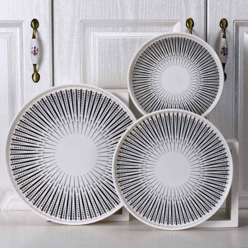 Melamine Tableware Set Round Dinner Plate Western Steak Plates Serving Fruit Salad Bowl Dessert Snack Tray.