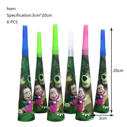 Mashas und Bär Geburtstag Party Dekoration Cartoon Thema Luftballons Kinder Event liefert Einweggeschirr Hintergrund.