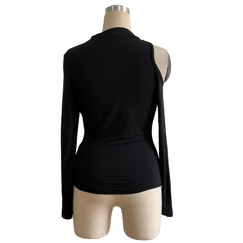 Fashion Women Blouses Sexy Cold Shoulder Skinny Top Elegant Long Sleeve Shirt Women Sexy Tops Female All Match Shirt Black.