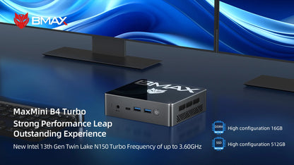 BMAX B4 Turbo Mini PC Windows 11 PC Intel N150 16GB 512GB SSD 2*HDMI 1*Type-C Supports 4K@60Hz 1000MHz Intel Graphics.