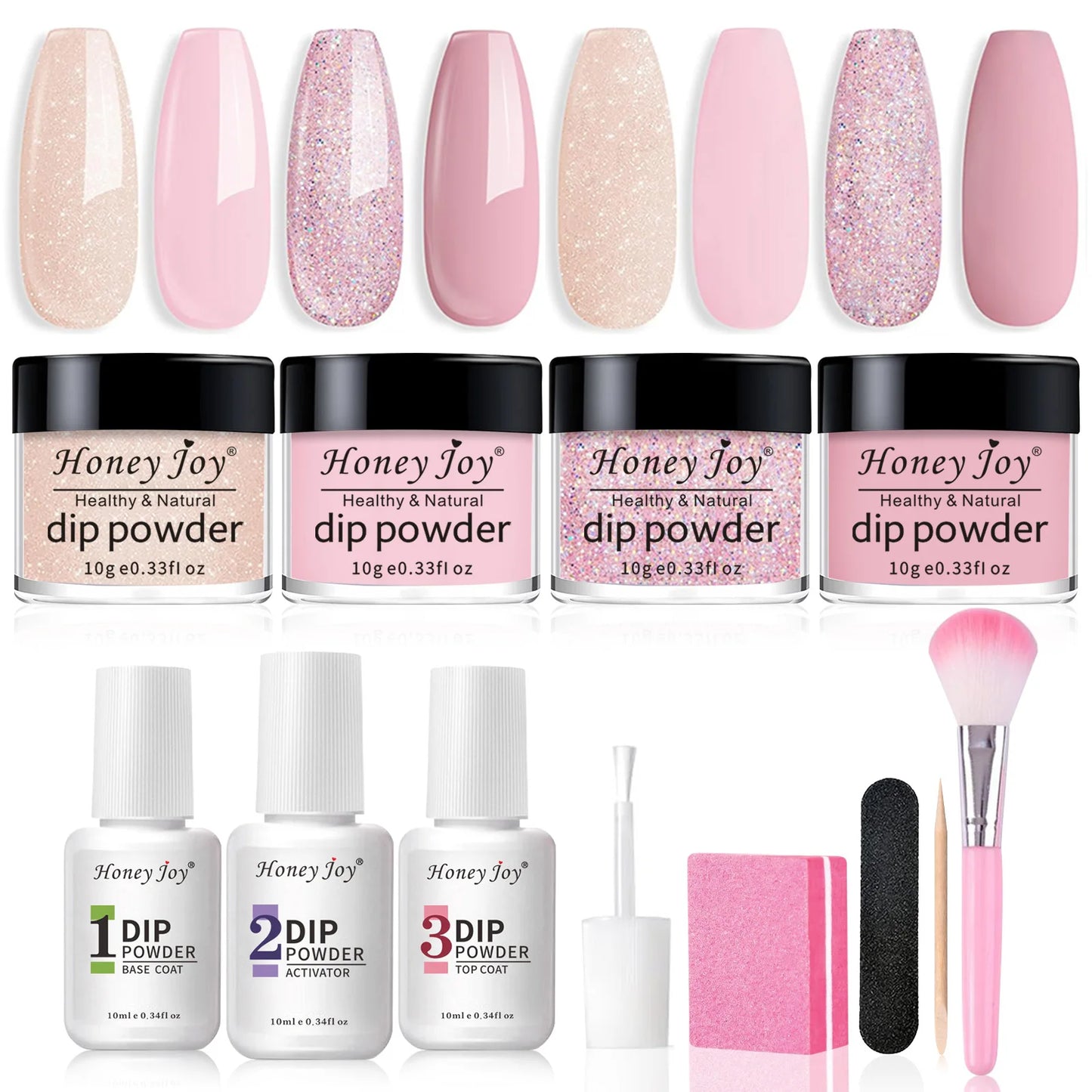 Dip Nails Powder Kit Acrylic Dipping Powder Set with Base Top Coat Activator for French Nail Art Manicure Salon DIY Gift No UV.