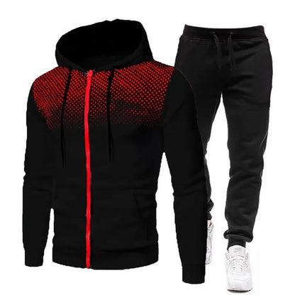 Mode Druck Trainingsanzug für Männer Zipper Mit Kapuze Sweatshirt und Jogginghose Zwei Stücke Anzüge Männlich Casual Fitness Jogging Sport Sets