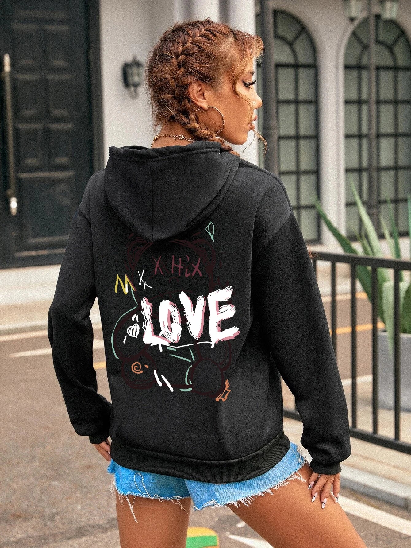 Graffiti Linie Bär Einfache Druck Weibliche Hoody Harajuku S-Xxl Sweatshirt Mode Lässig Straße Mit Kapuze Herbst Warme Streetwear Frauen