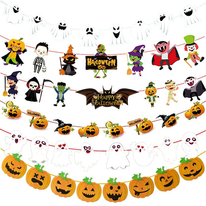 1set Halloween Banner Geist Fledermaus Kürbis Papier Banner Party Favors Kinder Zimmer Tür Wand Fenster Aufhänger Baby Schule Ornament de.