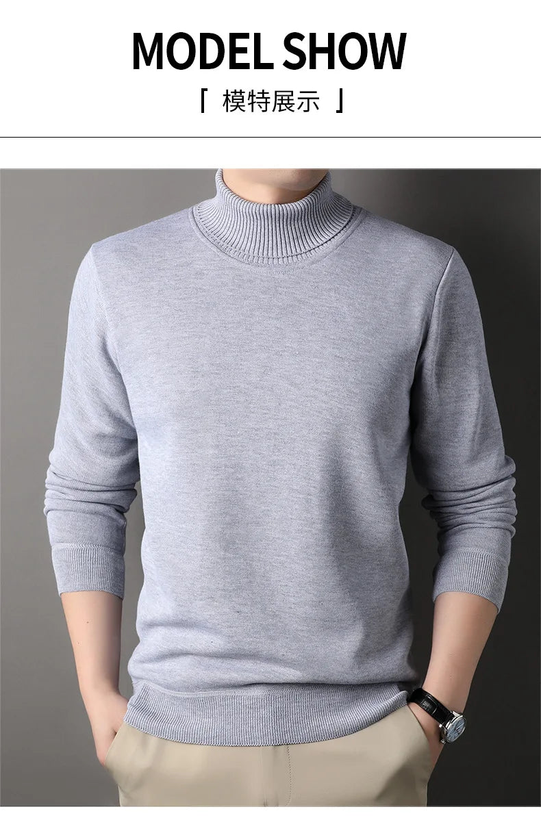 Men's Autumn Winter New Turtleneck Sweater Warm Cozy Solid Color Casual Bottom Knitted Pullovers Male Fashion Knitwear.