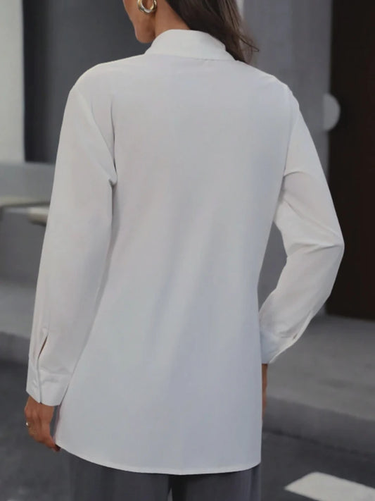 Women's Classic Collar Button-Up Long Sleeve Shirt with Waist-Cinching Belt Elegant Retro Style Adjustable Fit.