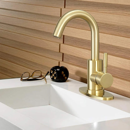 Stainless Steel Golden Basin Faucet Hot And Cold Countertop Basin European Style Bathroom Brushed Gold Small Curved Faucet