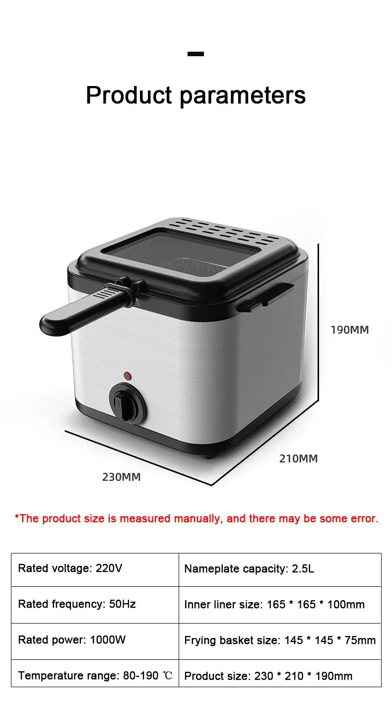 2.5L Electric Deep Fryer Large Capacity Oil Oven Countertop Commercial Fryer for Street Vendors Fried Chicken Fries Pot EU/US.