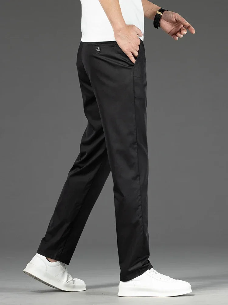 Thin Men Bamboo Summer Pants Casual High Quality Business Classic Fashion Stretch Slim Formal Straight Trousers Black Gray Khaki.