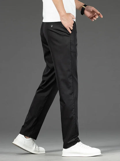 Thin Men Bamboo Summer Pants Casual High Quality Business Classic Fashion Stretch Slim Formal Straight Trousers Black Gray Khaki.