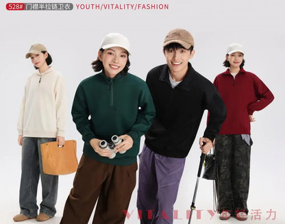 XH-528 2025 Autumn New Regular Fit Lightweight 360gsm Thermal Fabric Half Zip Sweatshirts Men Pullovers.