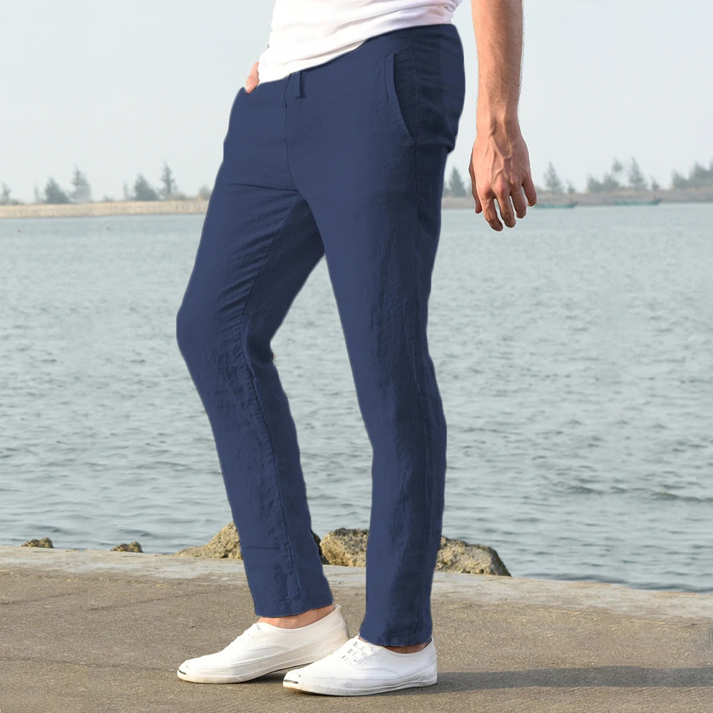 Men's Cotton Linen Pants Male Autumn New Breathable Solid Color Linen Trousers Fitness Streetwear S-3XL.