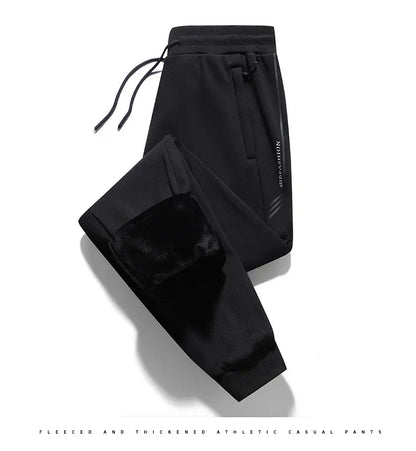 Herbst/Winter Fleece-gefütterte Herren-Hose mit Reißverschluss, warmes Fuß, Freizeithose, Übergröße, lockere Passform, gerade Bein-Jogginghose, trendig.