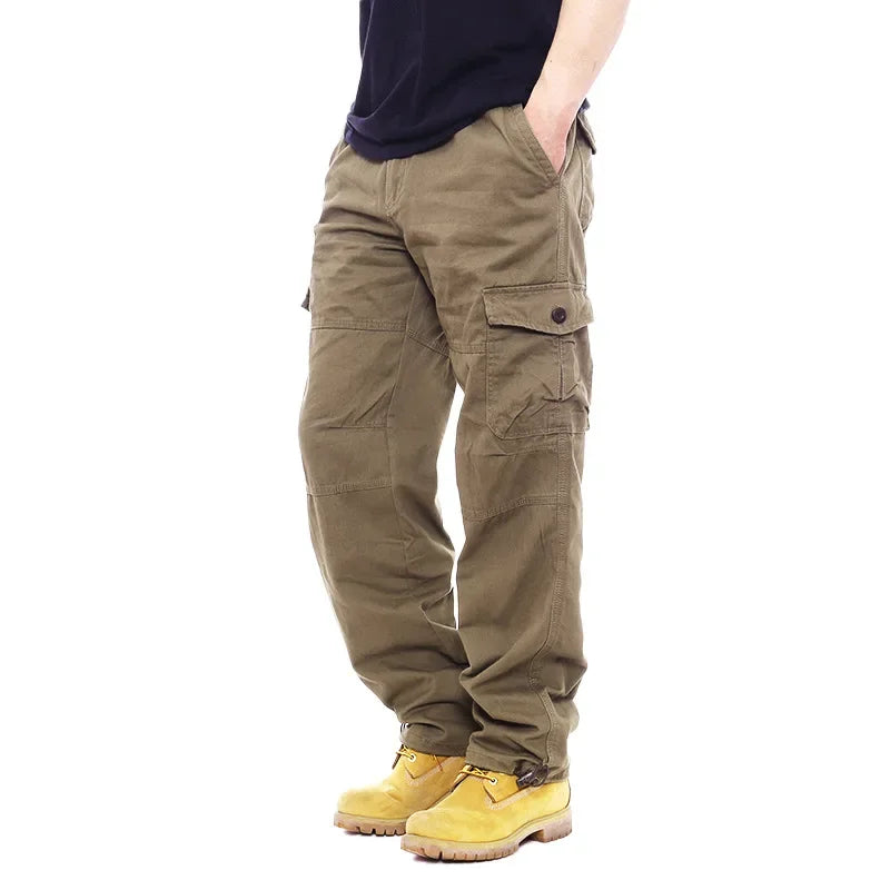 2025 Men's Casual Elastic Waist Plus Size Cargo Pants Multiple Pockets Loose Fit Trousers For Construction Site
