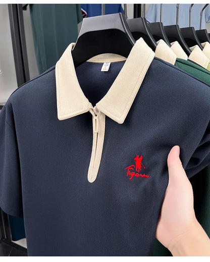Luxury brand short sleeve polo shirt men's fashion Pony embroidered summer trendy breathable casual color blocked lapel T-shirt