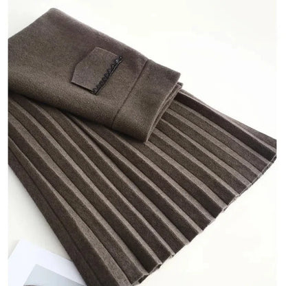 Temperament Autumn Winter New Skirts Women Solid High Waist Pleated Fashion Office Lady A-line Mid-length Knitting Pleated Skirt.