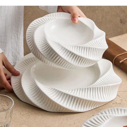White Ceramic Dining Plate Dinner Steak Hotel Restaurant Main Course Dessert Home Kitchen Tableware.