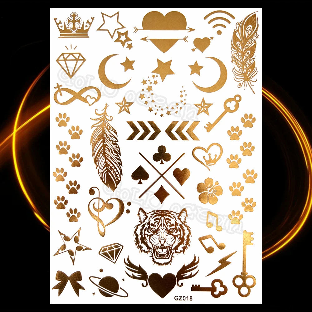 1PC Summer Style Men Women Body Art Gold Metallic Tattoo Sticker HYS-101 Chain Bracelet Fake Jewelry Waterproof Temporary Tattoo.