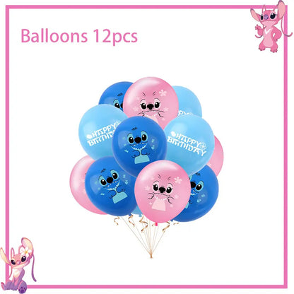 Disney Rosa Stich Geburtstag Party Dekorationen Geschirr Set Tischdecke Hintergrund Banner Für Kinder Geburtstag Dekorationen Lieferungen