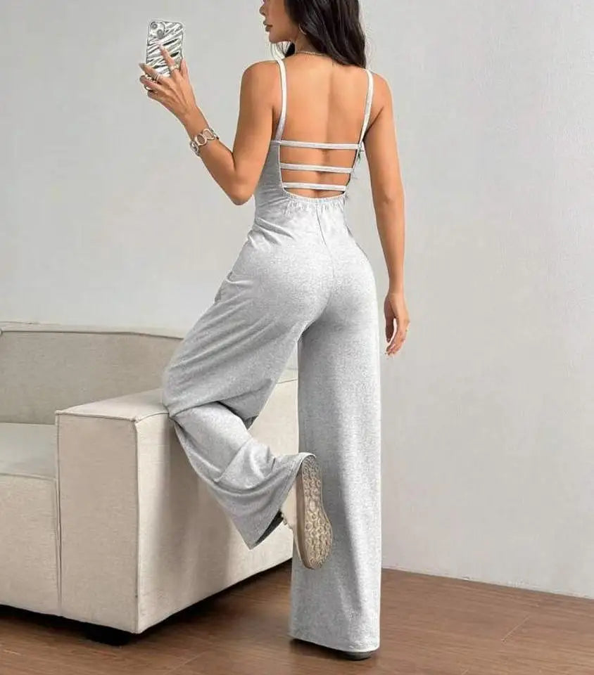 Women Sexy Jumpsuits Backless Suspenders Rompers One Piece Overalls Sleeveless Wide Leg Pants Solid Streetwear Summer.