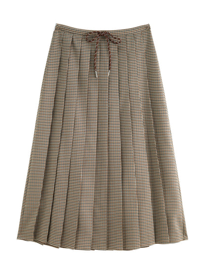 ZIQIAO Houndstooth Pleated Skirt Women's 2025 Autumn New Style College Style Pattern Versatile Casual Mid-length Skirt 25ZQ93064.