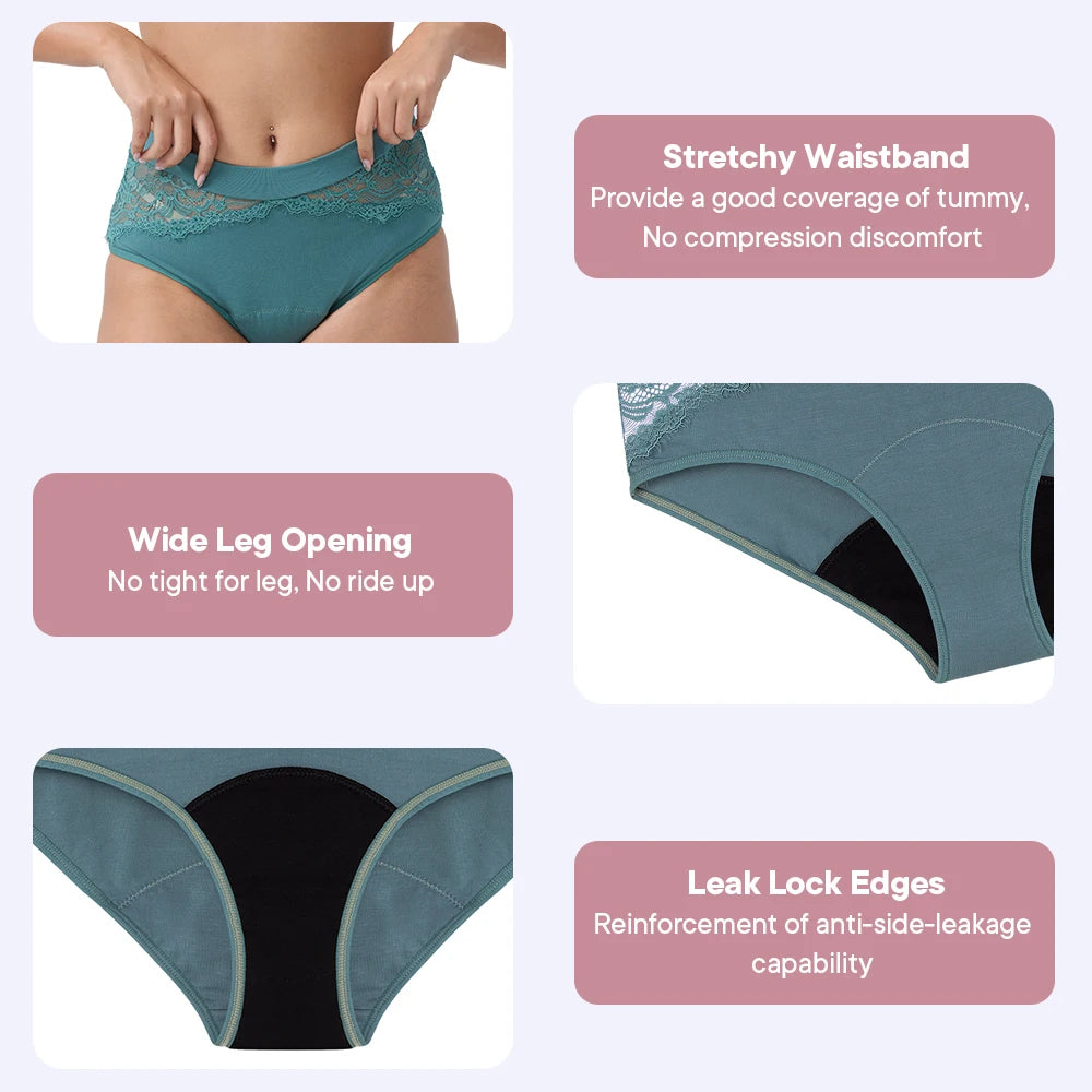 High Waist Period Panties for Women 4-Layer Leakproof Bamboo Fiber Menstrual Underwear Eco-Friendly for Sports Sleep Daily Use.
