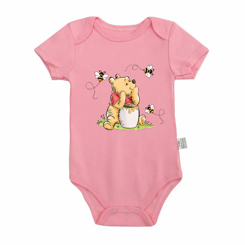 Kawaii Winnie the Pooh Bär und Biene Druck Baby Mädchen Kleidung Kurzarm Baby Body Baumwolle Strampler Neugeborenen Baby Sommer Kleidung.