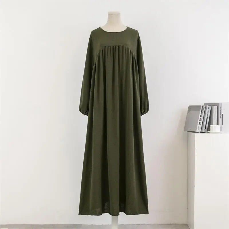 Muslim Loose plus Size Long Sleeve over Knee Pure Color Hooded Gown Spring Autumn Cross Border Fashionable Maxi Dress.