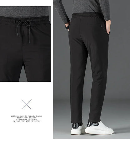 Men's Winter Down Pants 90% Goose Down Warm Fleece Lined Casual Trousers Elastic Waist  Pantalones Hombre Calça Casual PT-587.