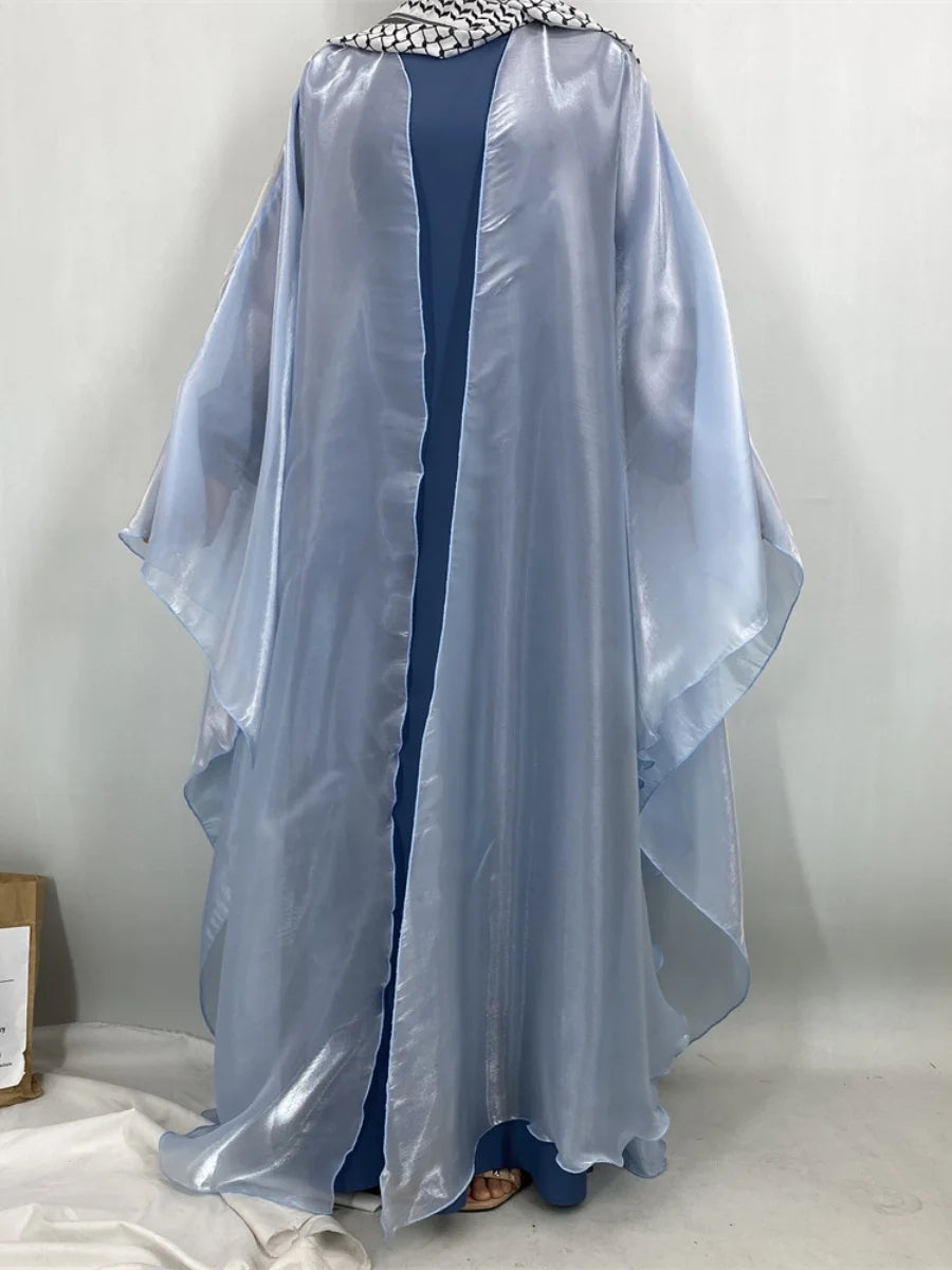 Muslim Women Dubai Abaya Stain batwing sleeve Long Dress Kimono Cardigan Kaftan Modest Robe Femme Islam African Dresses Kebaya.