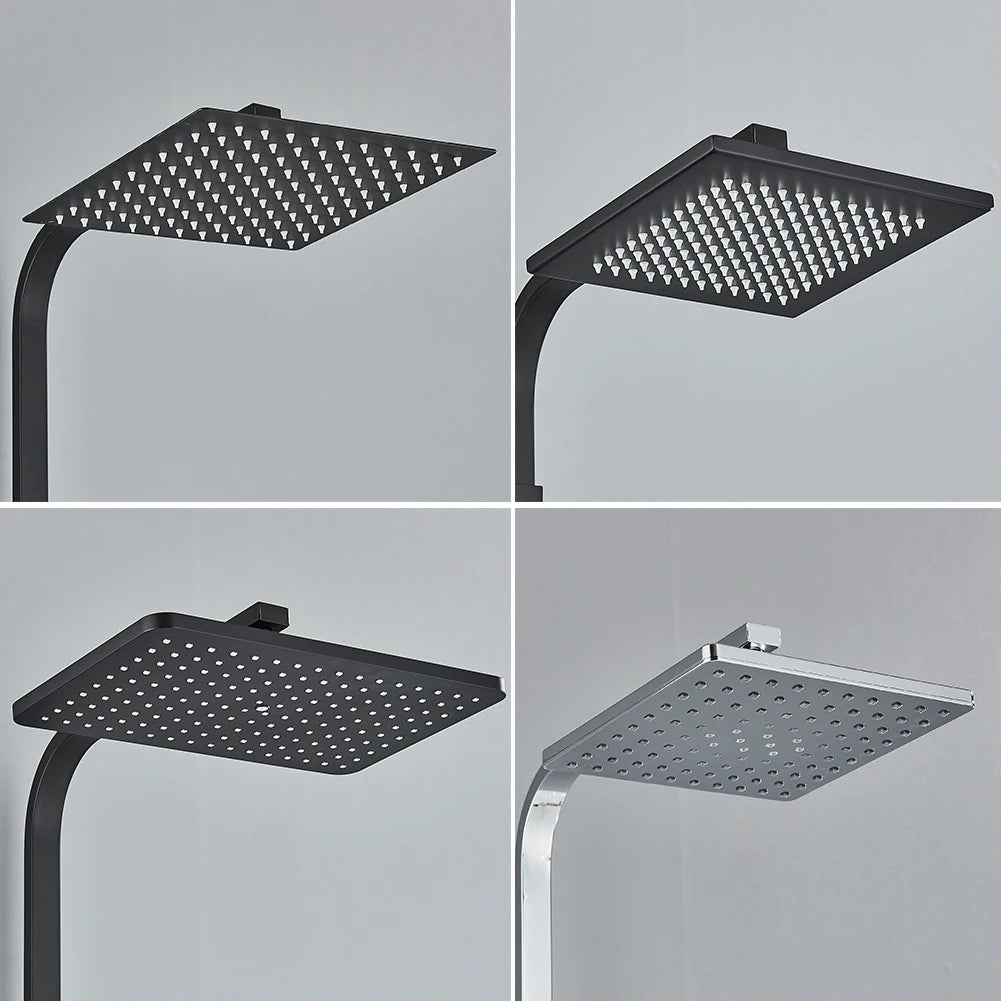 Rainfall Bathroom Shower Faucet Kit With Bidet Wall Mounted Stainless Steel Hot Cold Water Mixer Tap System With Rack,Tub Spout