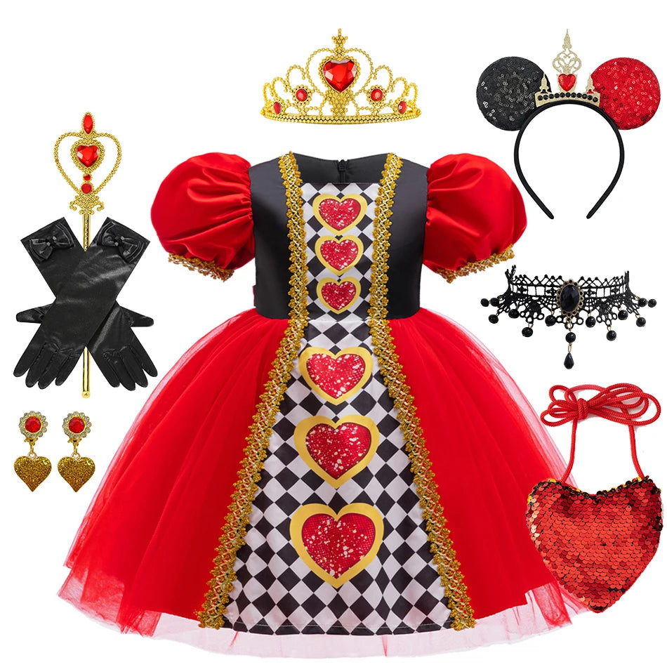 Alice Red Queen Cosplay Prinzessin Kleid Mädchen Deluxe Performance Kleidung Kind Karneval Halloween Party Charm Kostüm Geburtstagsgeschenk