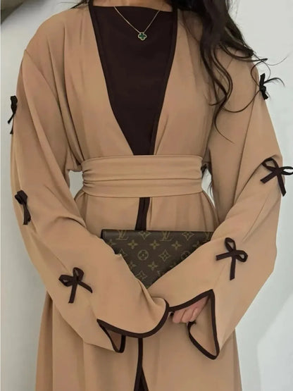 Eid Bow Abaya Women Cardigan Dress Muslim Party Caftan Robe Jalabiya Morocco Dubai Kaftan Islam Vestidos Largos Ramadan 2025.