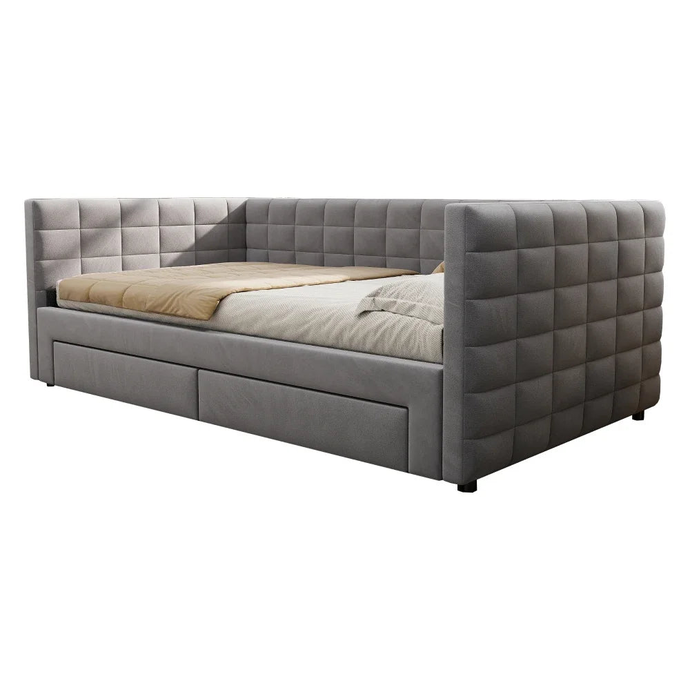 3-in-1 ausziehbares Schlafsofa 90 x 190 cm, Multifunktionsbett mit Schubladen, Einzel-/Doppelbett, Baumwolle und Leinen (Matratze nicht im Lieferumfang enthalten)